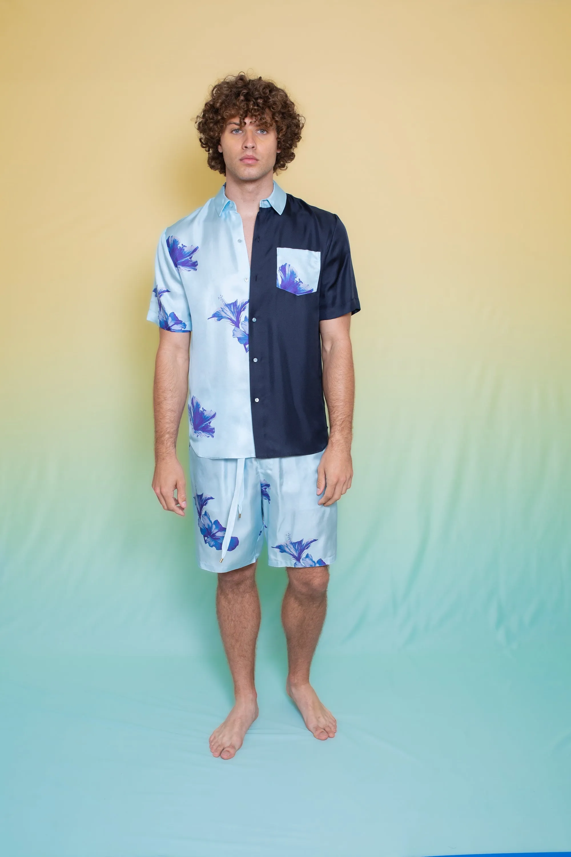 Basketball Silk Short Pale Blue Hawaii Man
