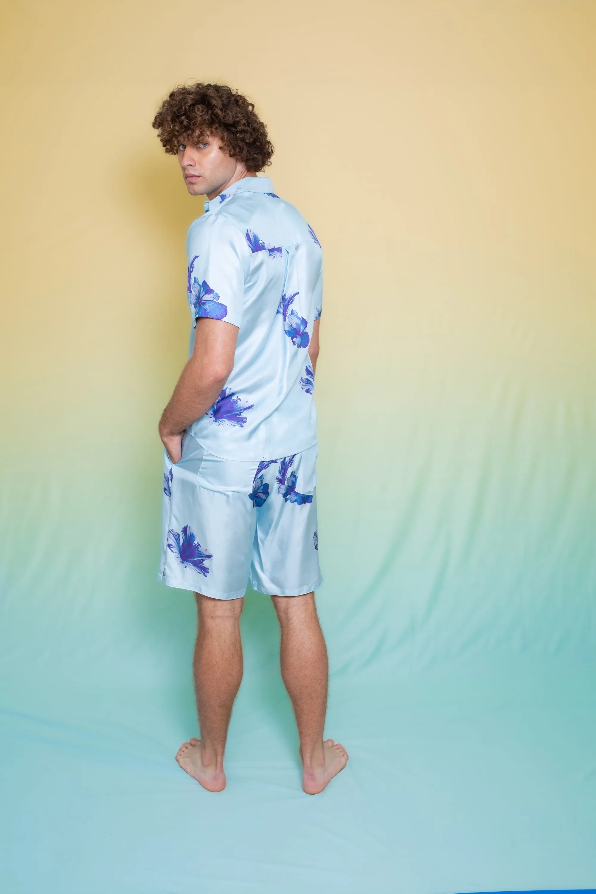 Basketball Silk Short Pale Blue Hawaii Man