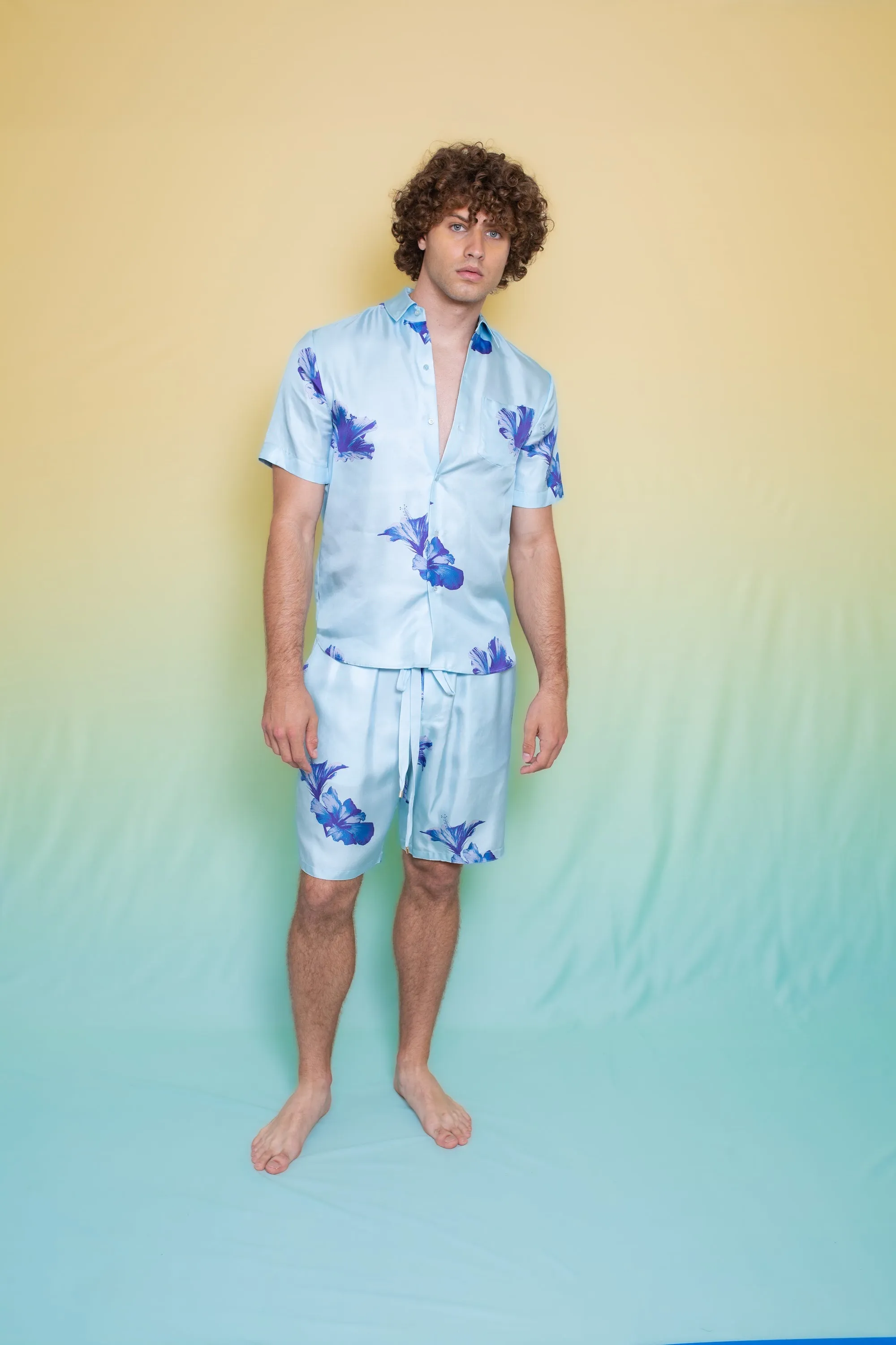 Basketball Silk Short Pale Blue Hawaii Man