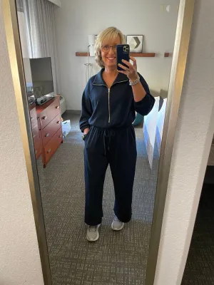 Be Legendary Navy Luxeknit Wide Leg Jumpsuit