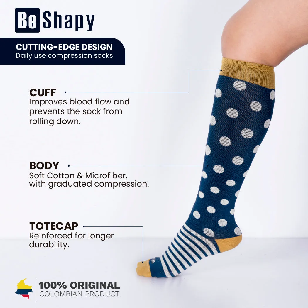 Be Shapy | Knee High Sports Compression Colorful Socks | Medias de Compresión Largas