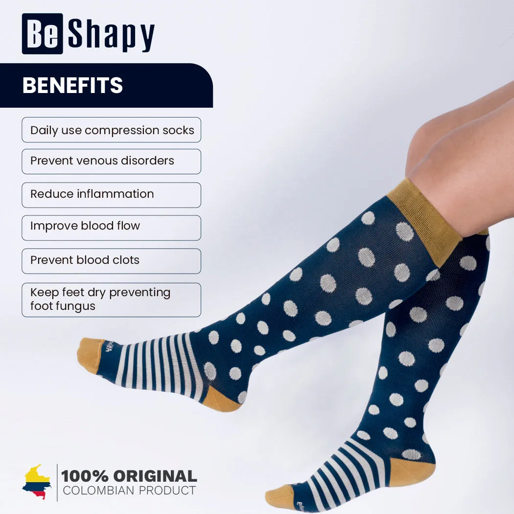 Be Shapy | Knee High Sports Compression Colorful Socks | Medias de Compresión Largas