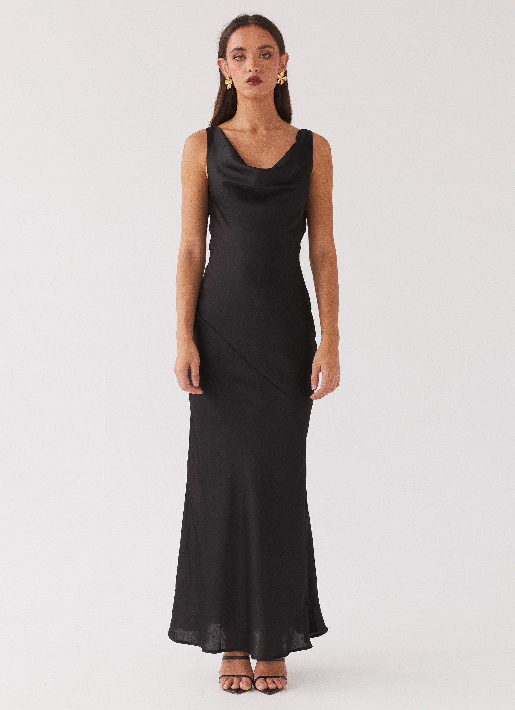 Be Mine Satin Maxi Dress - Black Cozy Base Relaxed Vibe