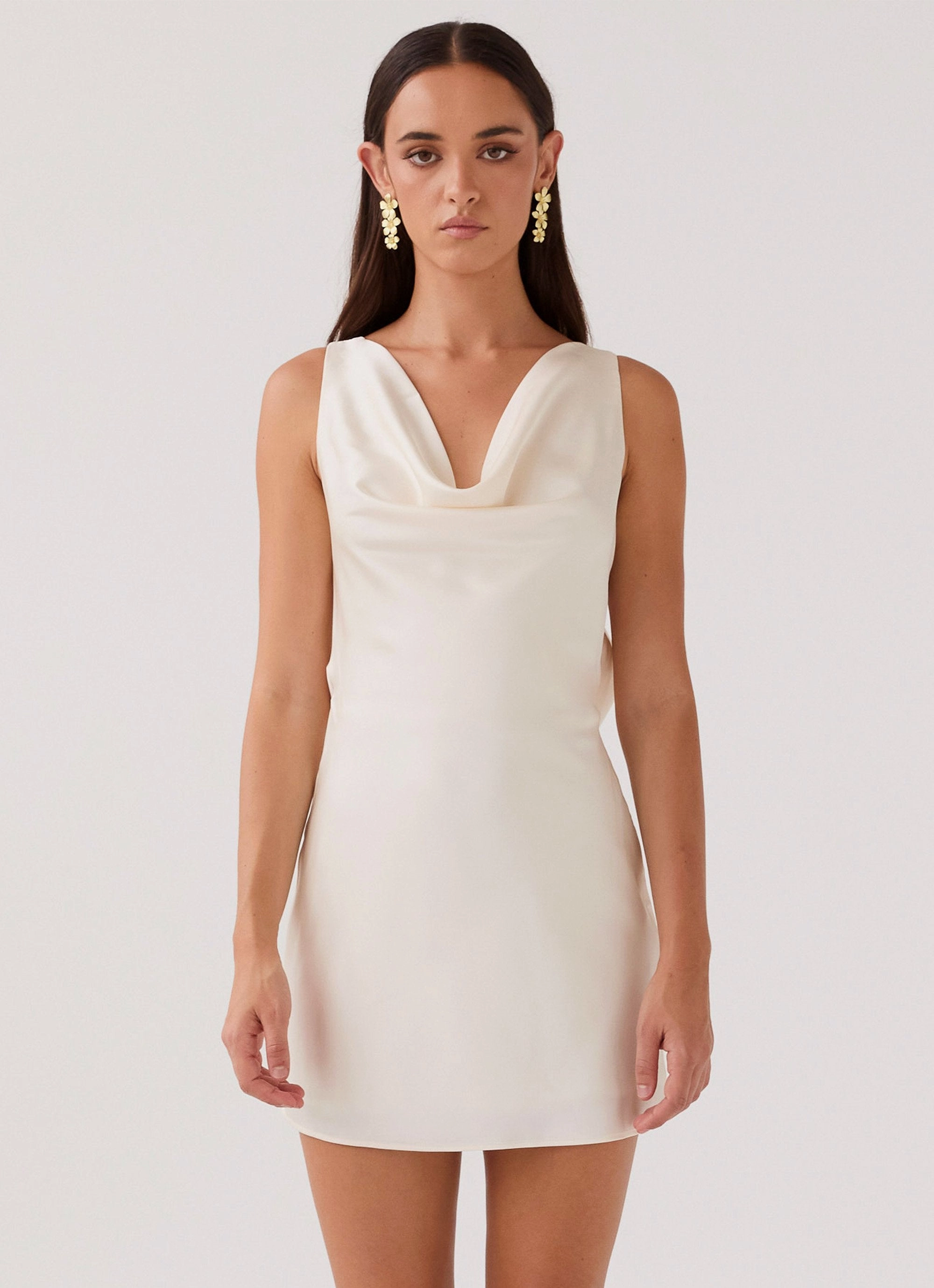 Timeless and Comfortable Light Weight Be Mine Satin Mini Dress - Ivory