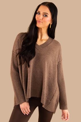 Stretch Blouse Reinforced Shoulder Panels Be There For You Sweater-Mocha