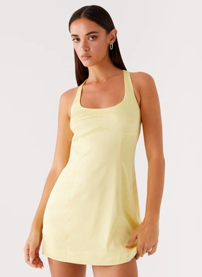 Shimmer-Finish Graceful Ease Freefall Satin Mini Dress - Yellow