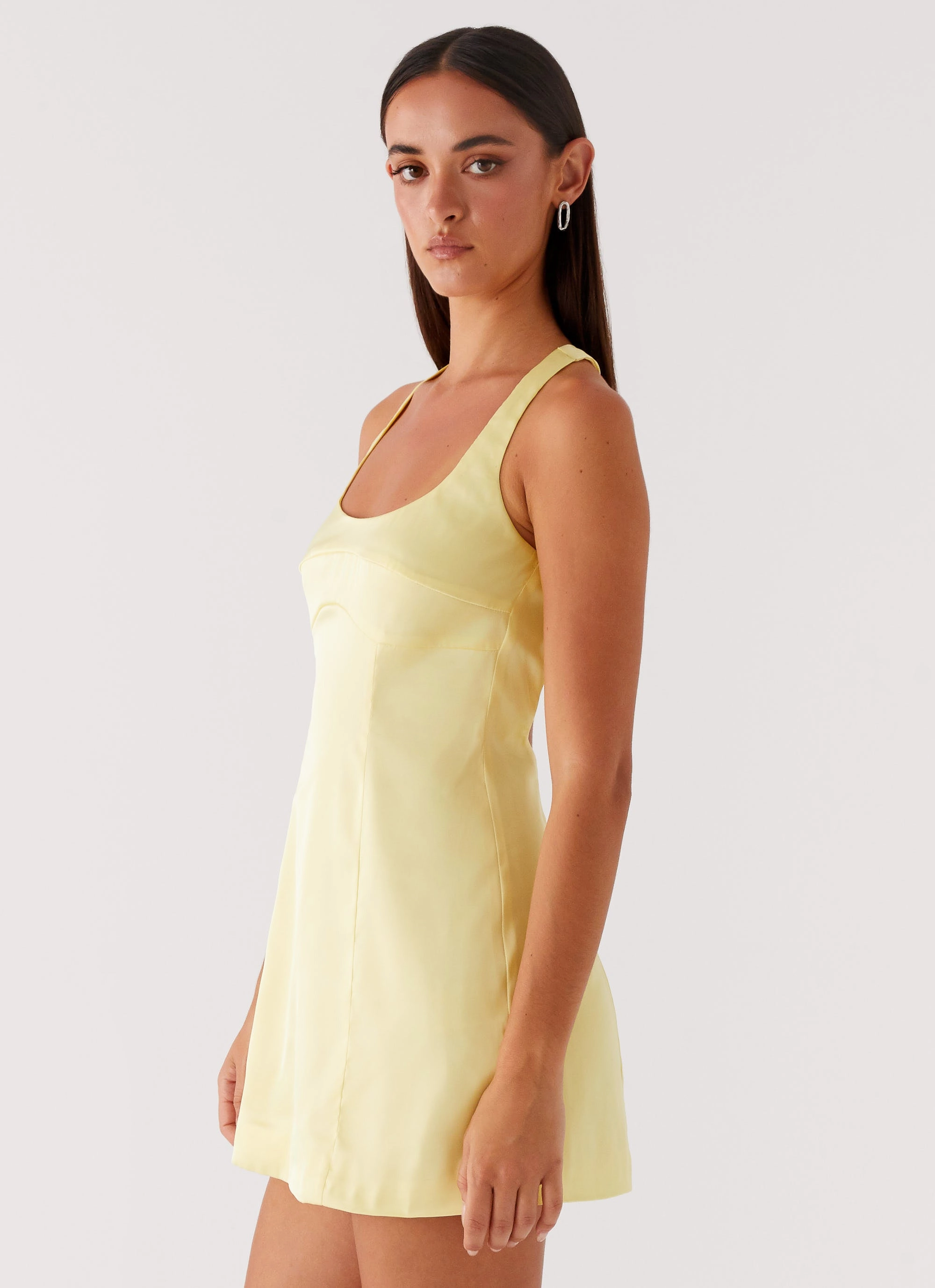 Freefall Satin Mini Dress - Yellow Rose Flush