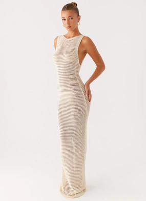 Beach House Crochet Maxi Dress - White Mood Friendly