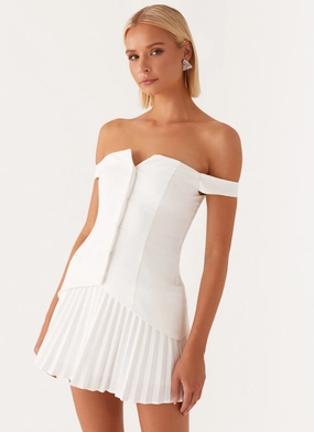 Twisted Skies Off Shoulder Mini Dress - Off White Refined Stitch Urban Aesthetic