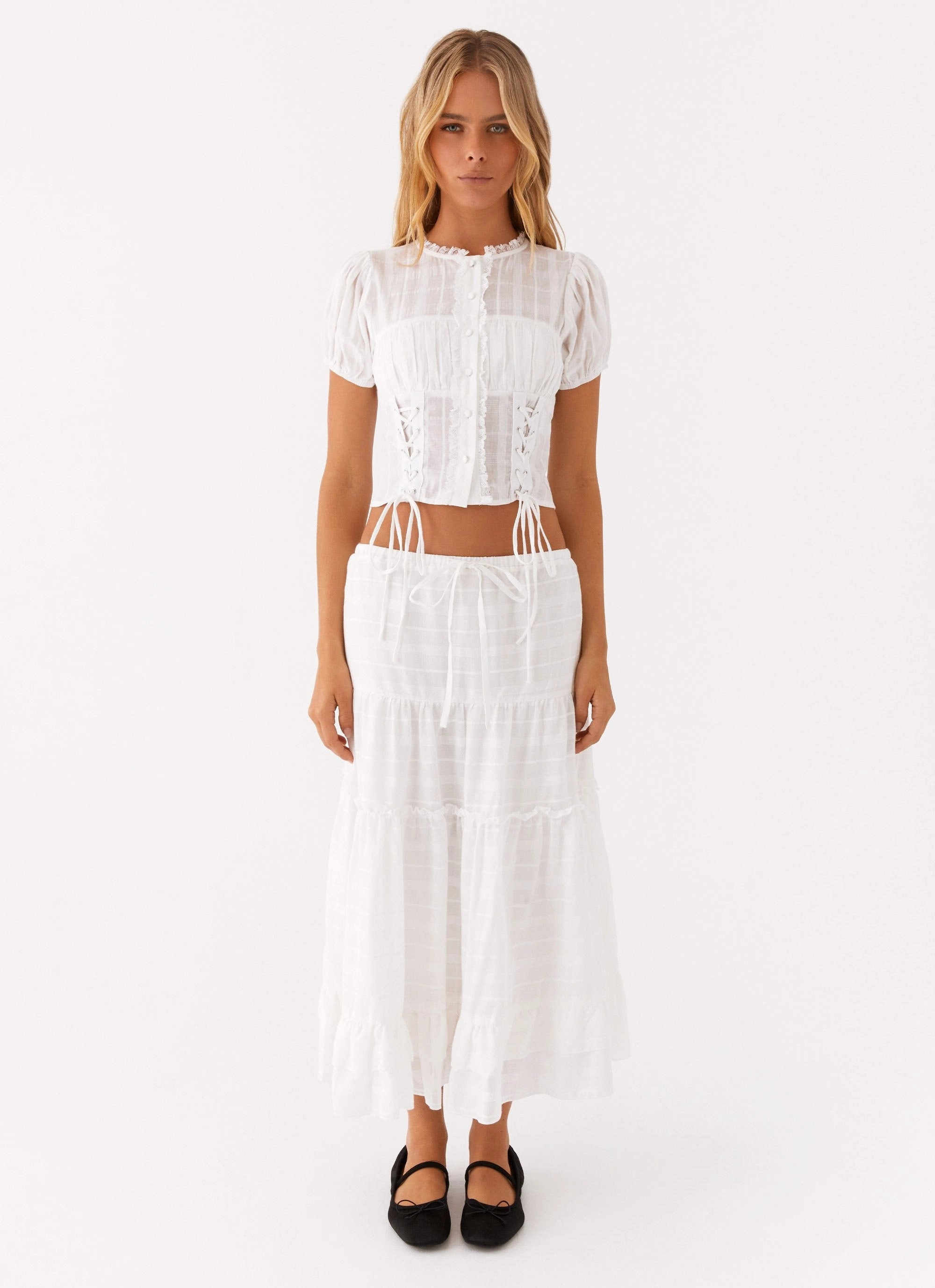 Beatrix Frill Midi Skirt - White Comfort Cushioning