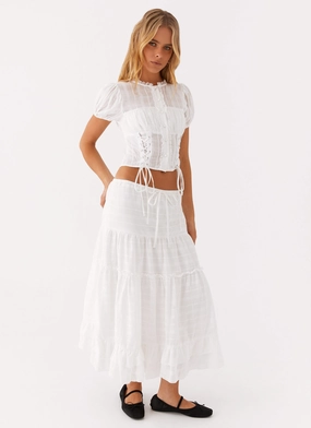 Flat Lock Stitching Easy Stretch Beatrix Frill Midi Skirt - White