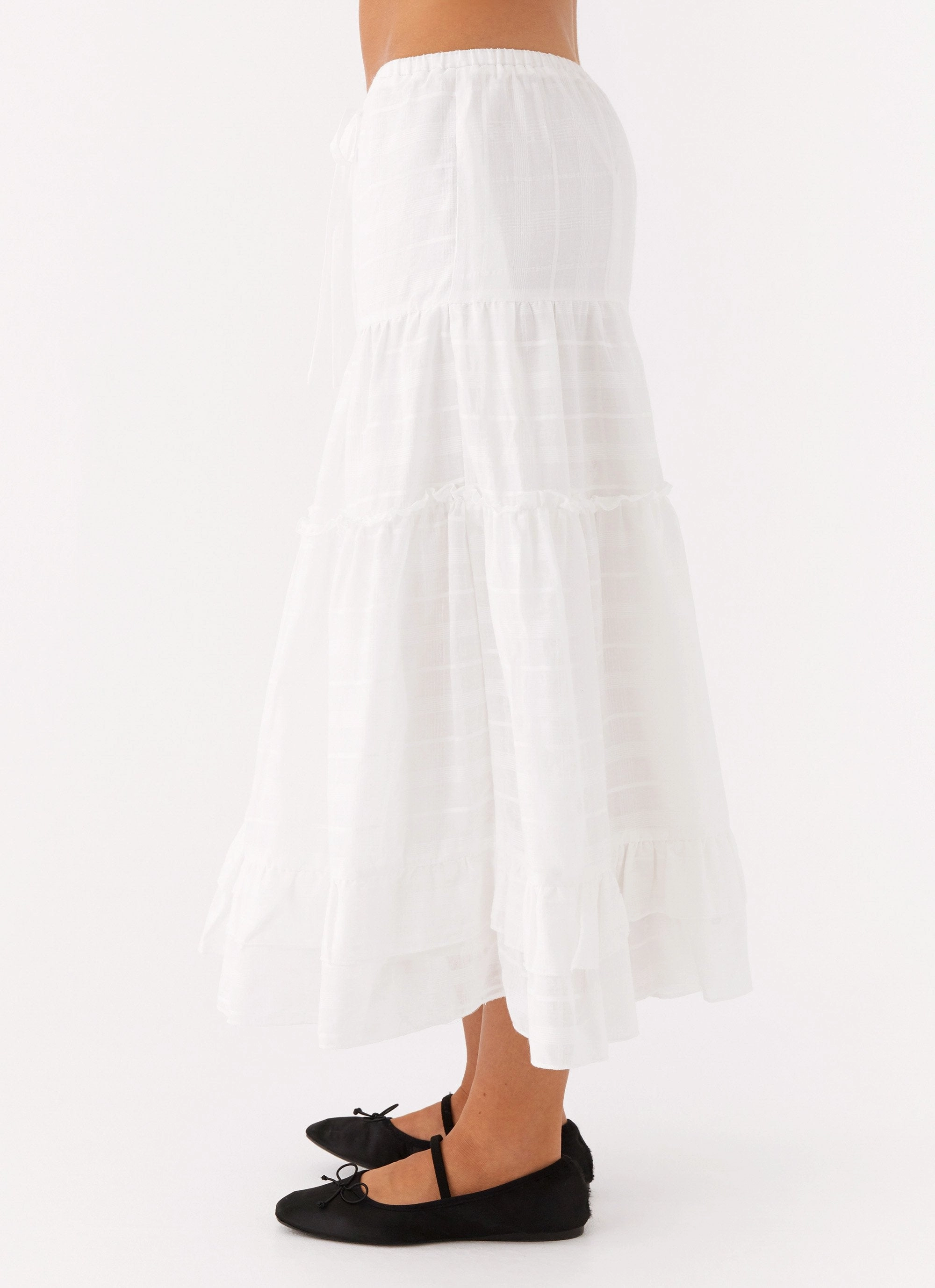 Beatrix Frill Midi Skirt - White Quick Wear Relaxed fit wear