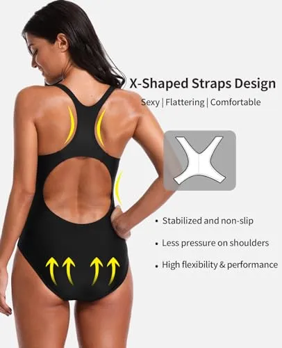 beautyin Women Athletic Sports Swimsuit Training Bathing Suit One Piece Black