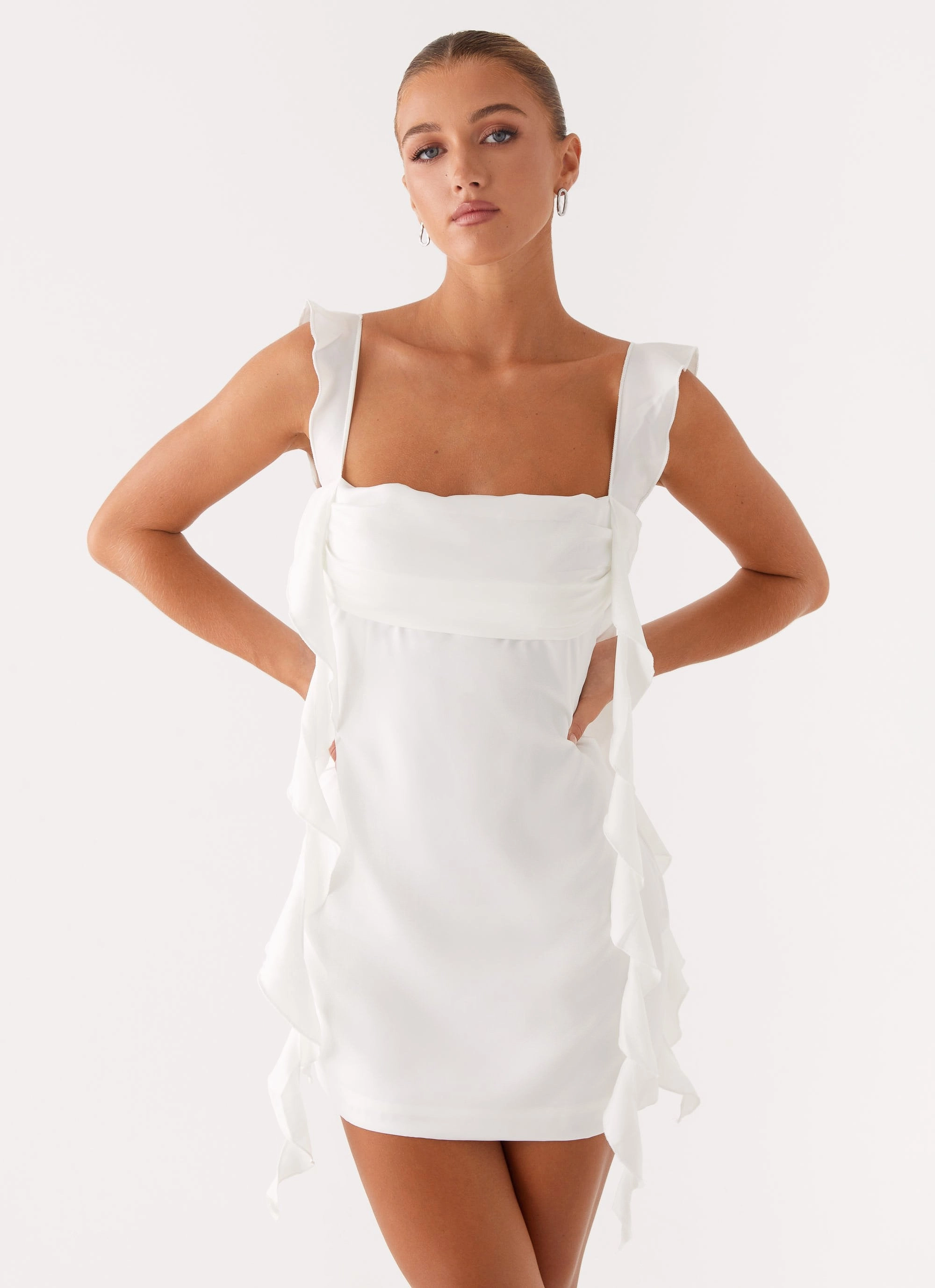 Draped Silhouette Beckham Mini Dress - White