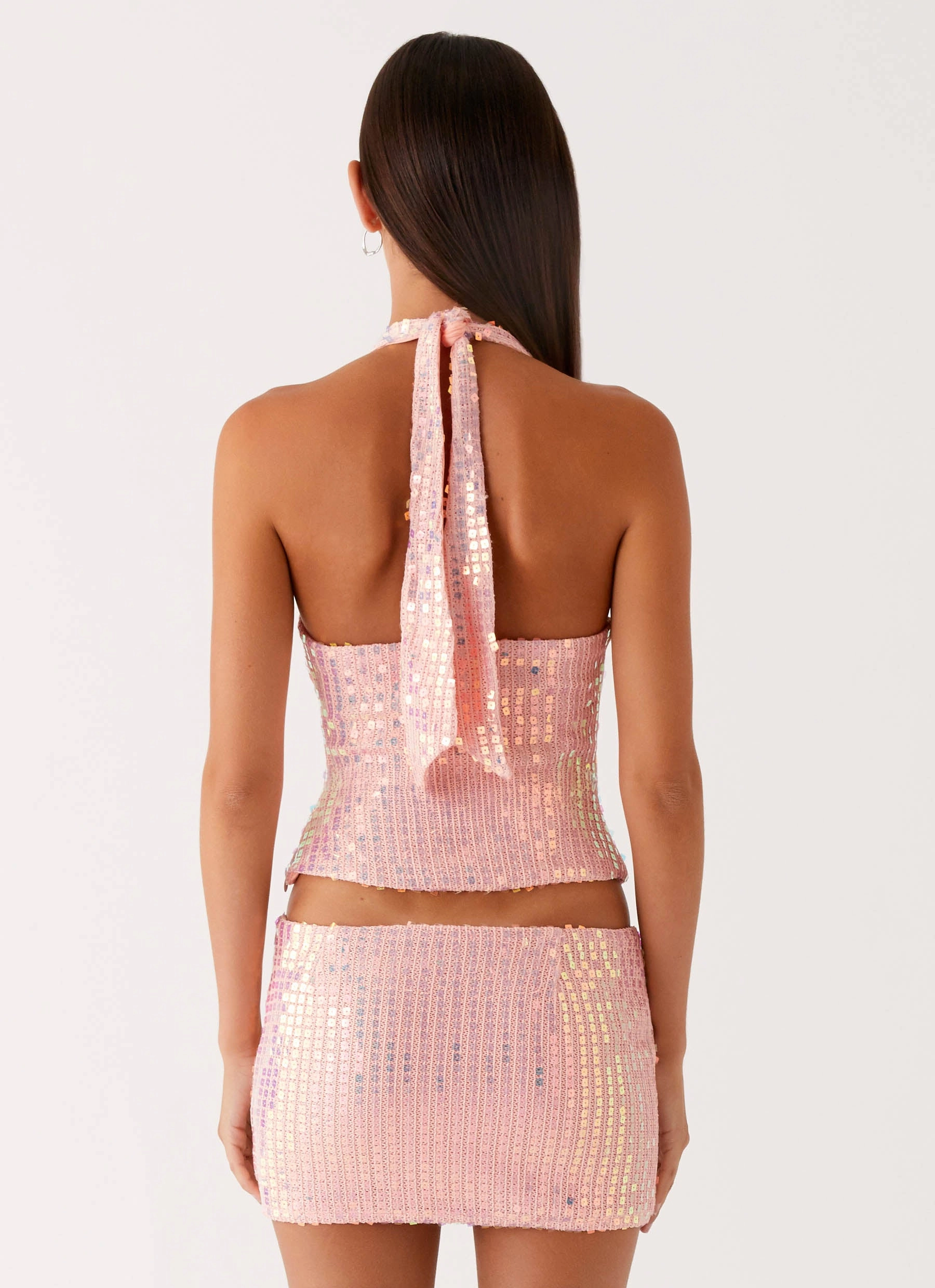Been That Girl Knit Sequin Mini Skirt - Iridescent Pink Casual Chic Look