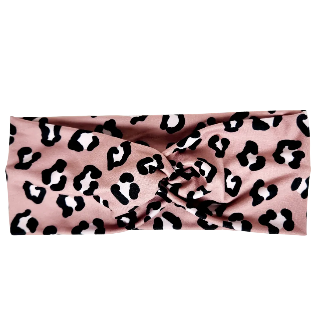 Beige Cheetah Twisted Workout Headband