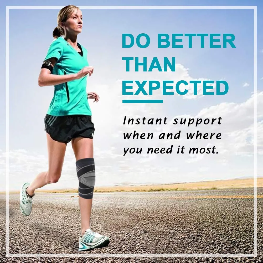 Beister 1 Pair Knee Compression Sleeves with Adjustable Straps for Men & Women, Professional Knee Support Brace for Meniscus Tear, Arthritis, Sports Joint Pain Relief, Running, Basketball Style 2-Black Large (2 Count)