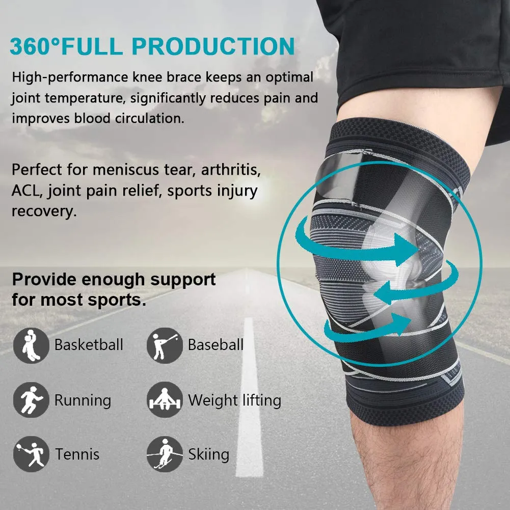 Beister 1 Pair Knee Compression Sleeves with Adjustable Straps for Men & Women, Professional Knee Support Brace for Meniscus Tear, Arthritis, Sports Joint Pain Relief, Running, Basketball Style 2-Black Large (2 Count)