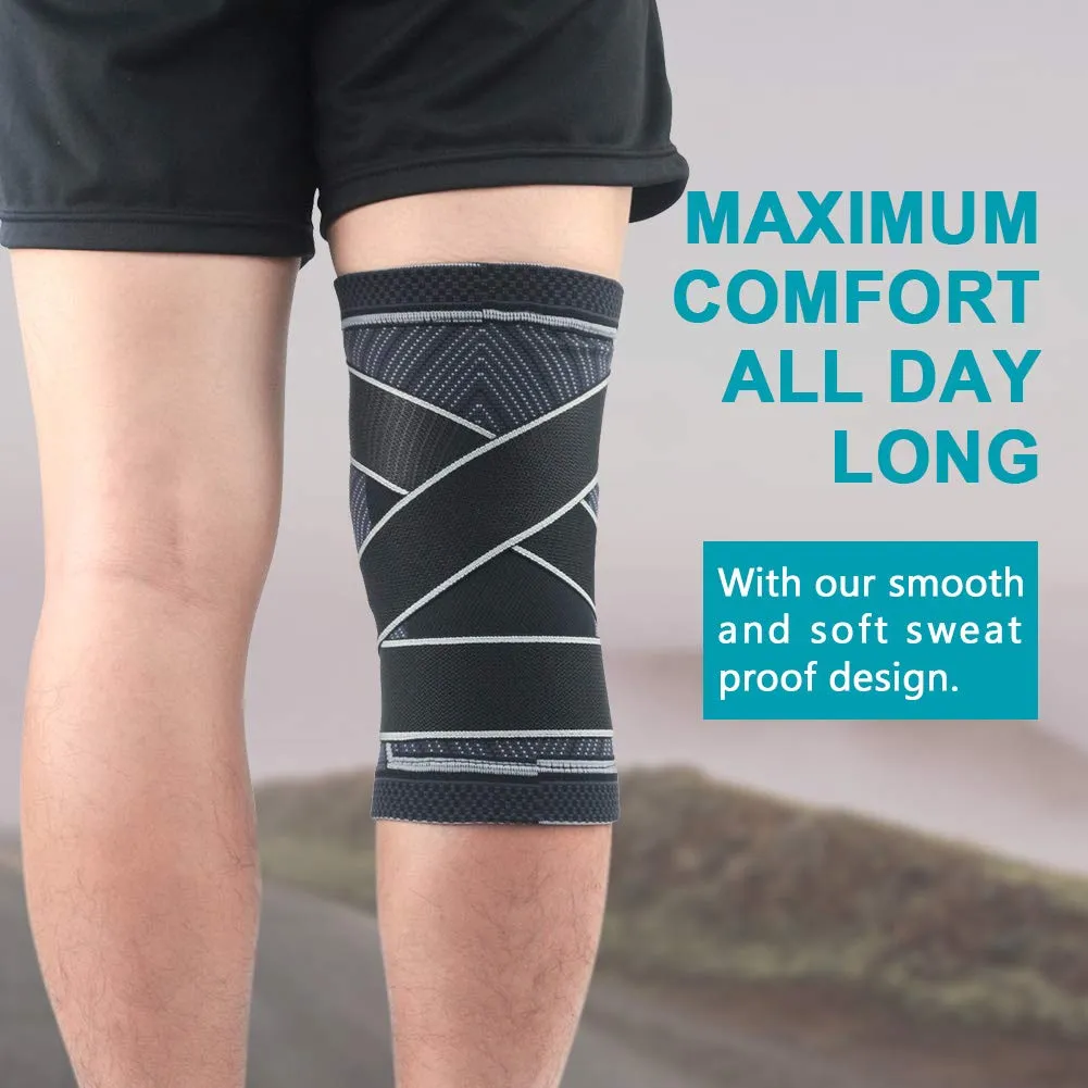 Beister 1 Pair Knee Compression Sleeves with Adjustable Straps for Men & Women, Professional Knee Support Brace for Meniscus Tear, Arthritis, Sports Joint Pain Relief, Running, Basketball Style 2-Black Large (2 Count)