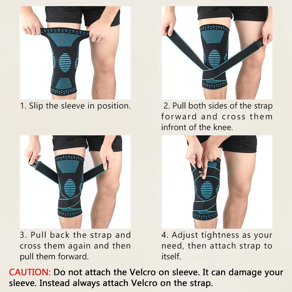 Beister 1 Pair Knee Compression Sleeves with Adjustable Straps for Men & Women, Professional Knee Support Brace for Meniscus Tear, Arthritis, Sports Joint Pain Relief, Running, Basketball Style 2-Black Large (2 Count)