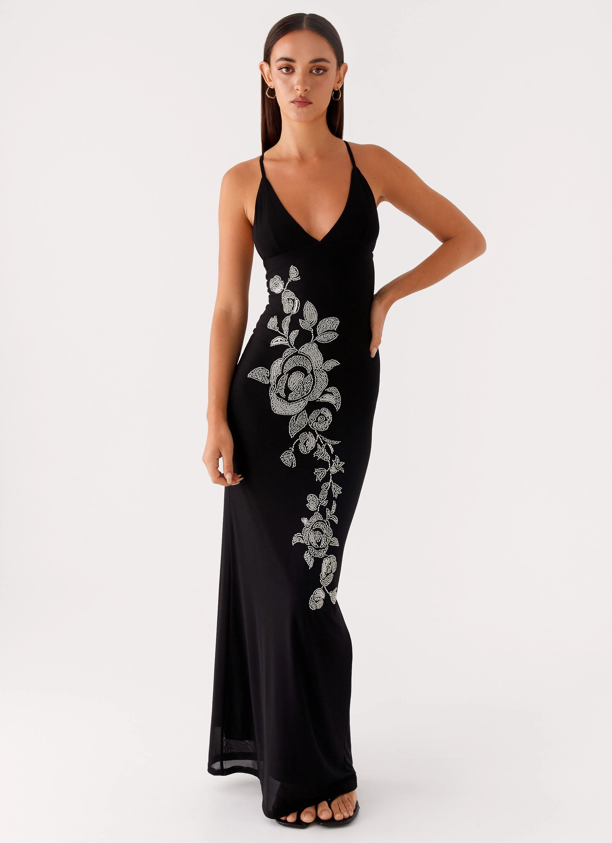 Beki Beaded Mesh Maxi Dress - Black Essential Layer
