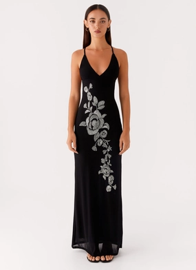 Beki Beaded Mesh Maxi Dress - Black Stylish Cut Light Layers
