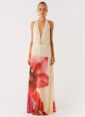 Belivia Maxi Dress - Yellow Bloom Sleek Touch Gloss Finish