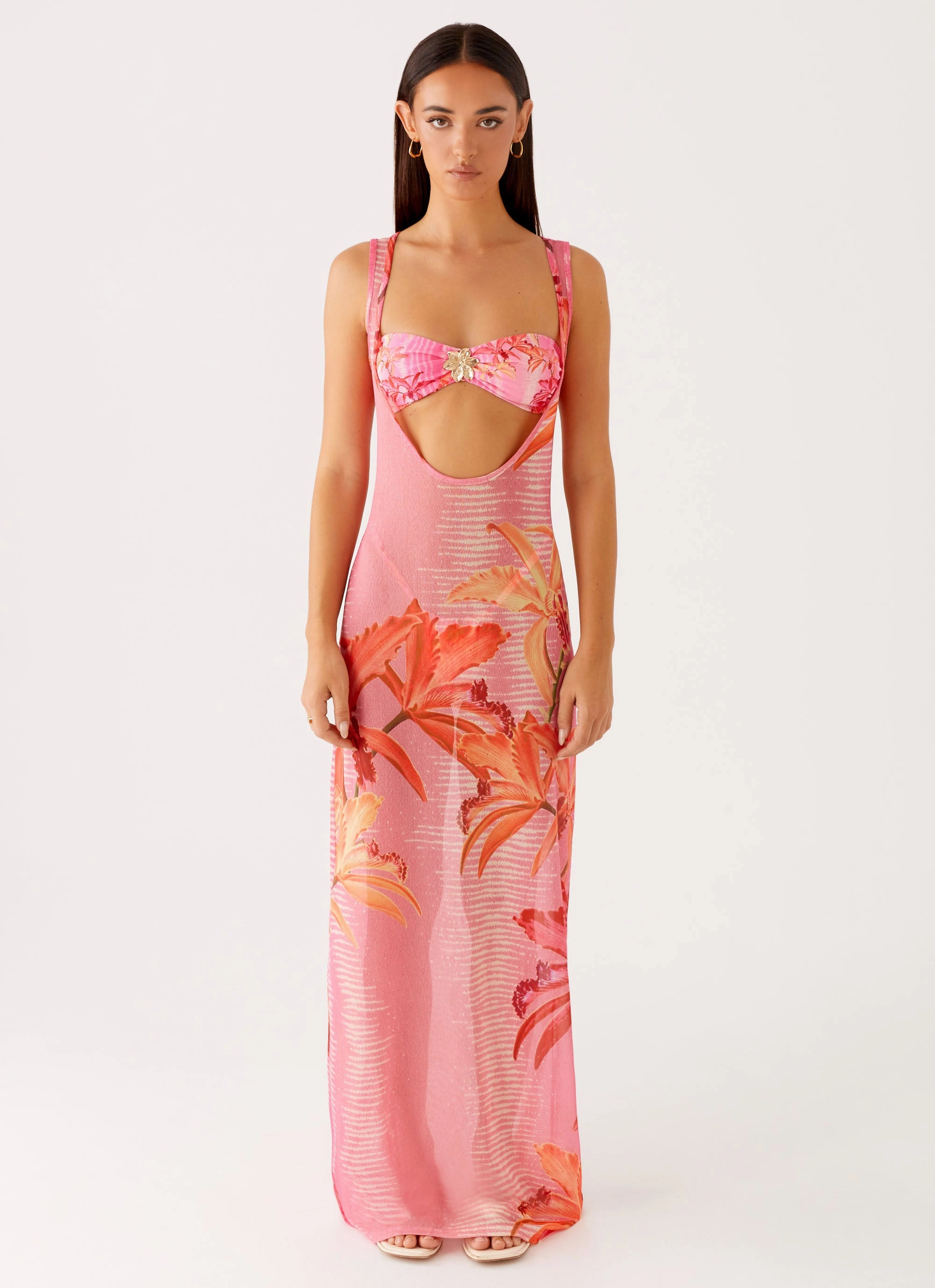Sorella Maxi Dress - Tropical Pink Print Bold Pattern