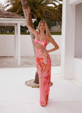 Sorella Maxi Dress - Tropical Pink Print Slender Look Moment Soft