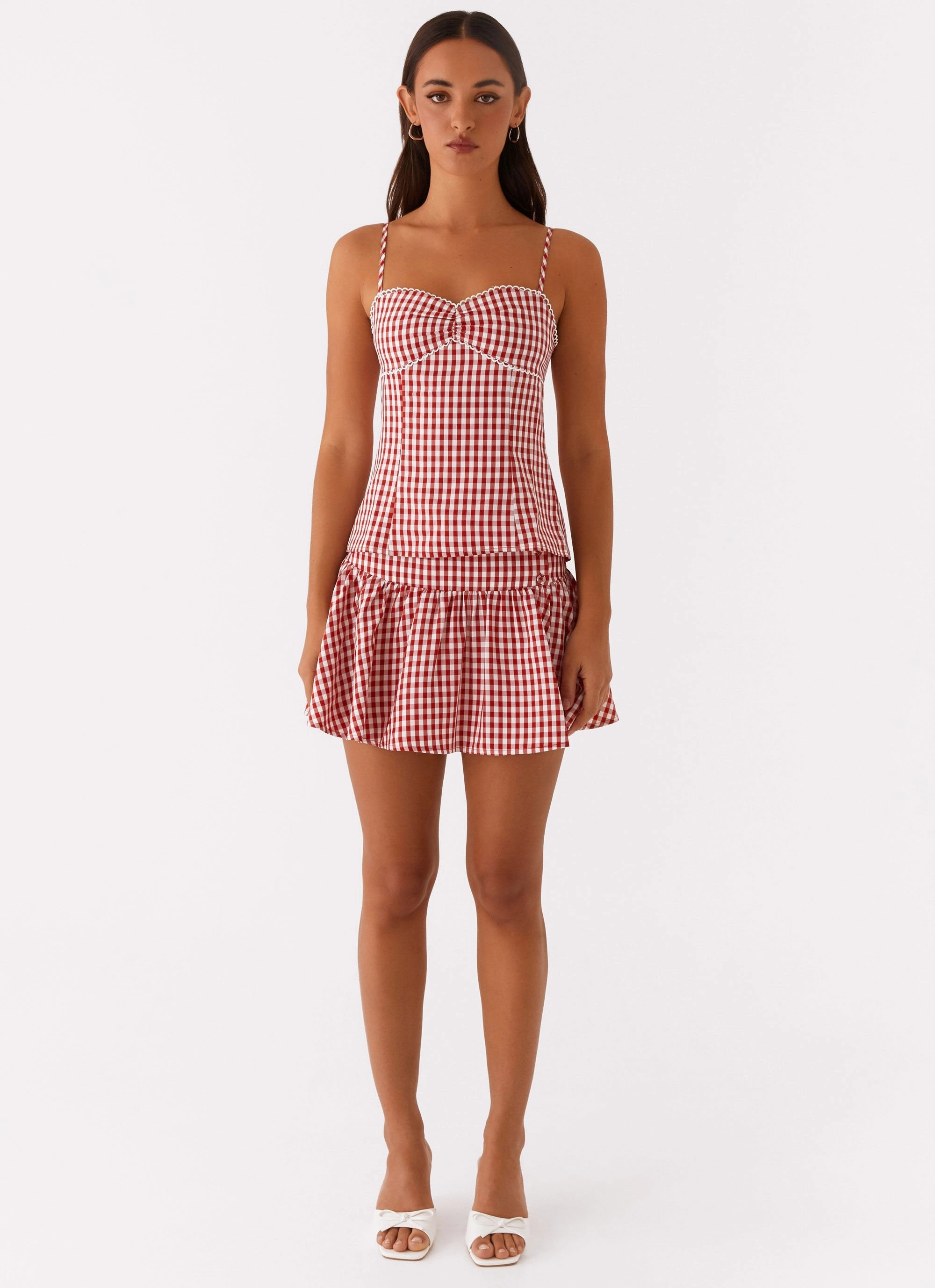 DoubleLayeredHem Bellamy Mini Skirt - Red Gingham