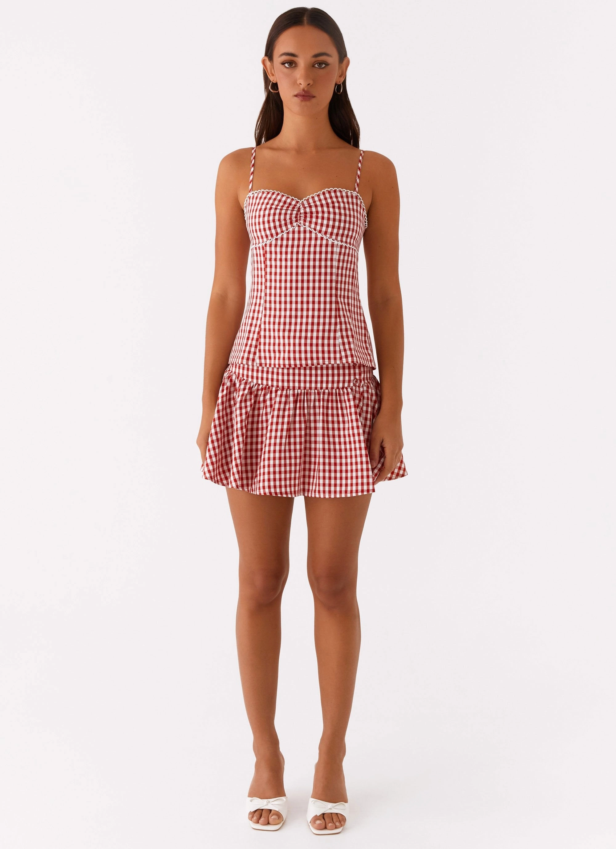 Trendy Sweater Casual Tee Bellamy Top - Red Gingham