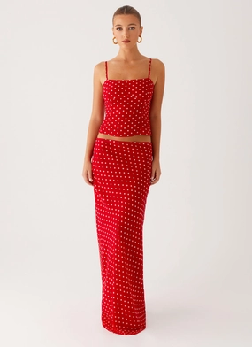 Bendita Maxi Skirt - Red Polka Dot ReflectiveAccentDetails