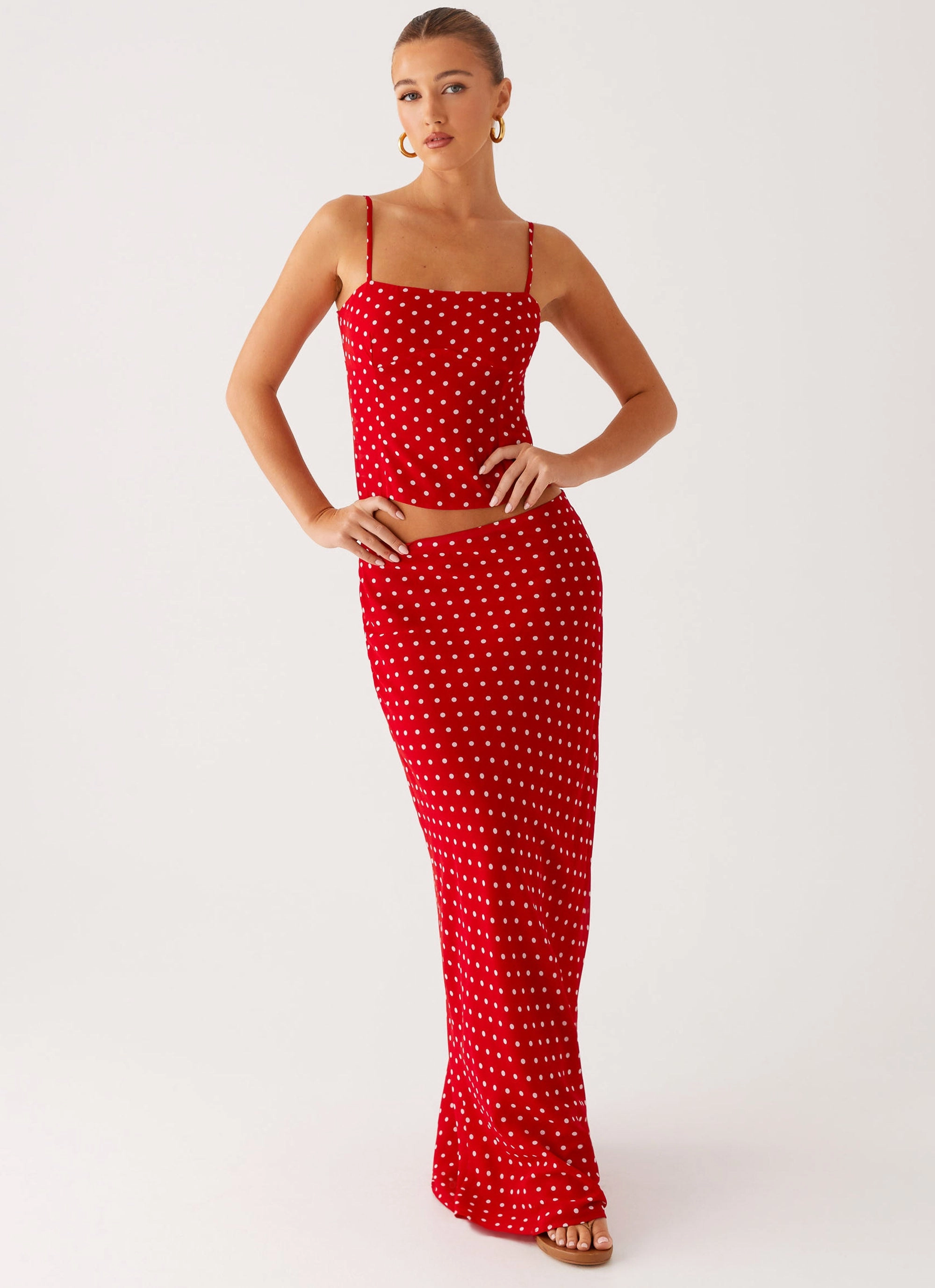 Bendita Maxi Skirt - Red Polka Dot Comfy Material