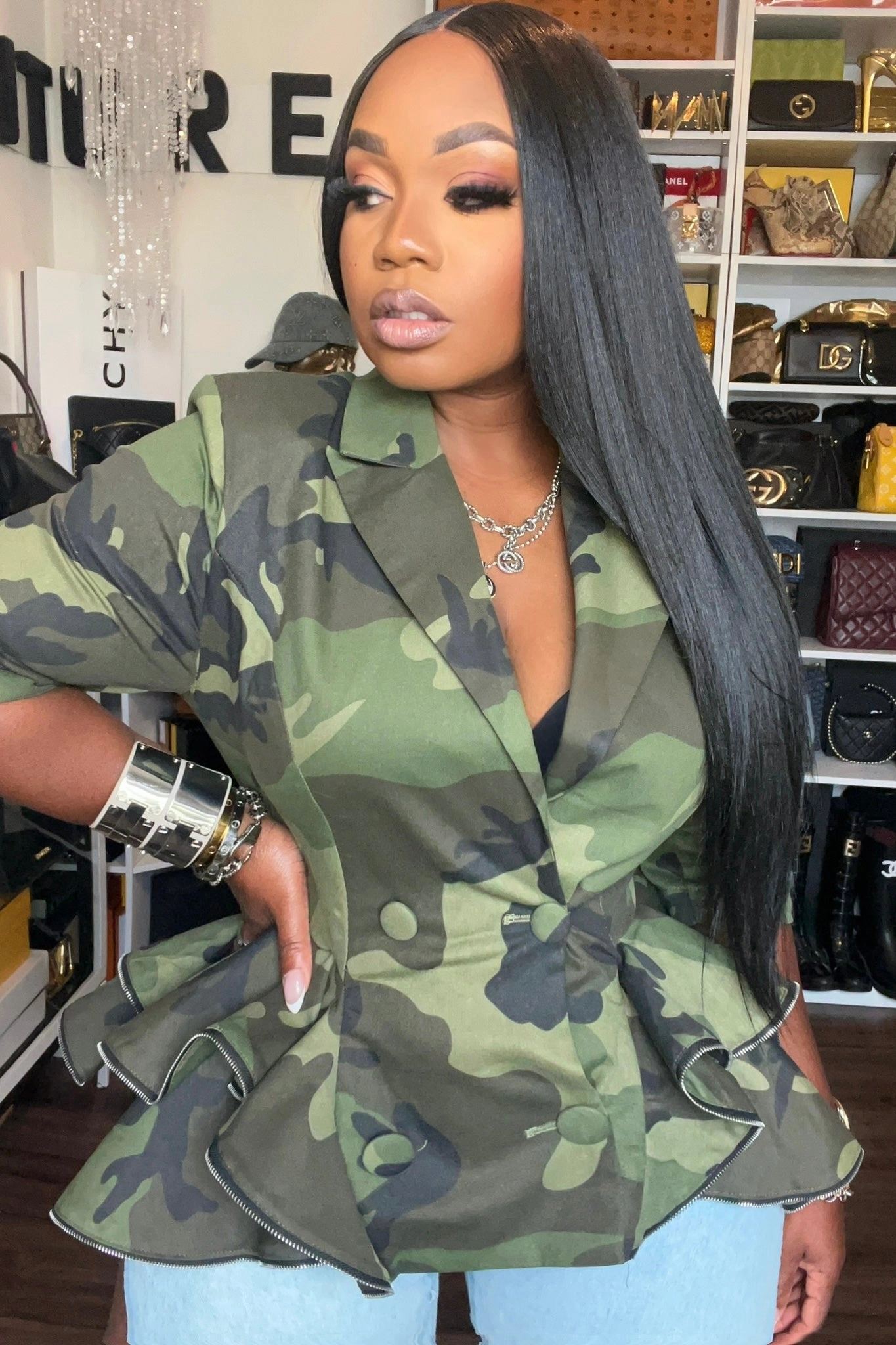 Bernardette Lux Camo Peplum Jacket HypoallergenicFabric