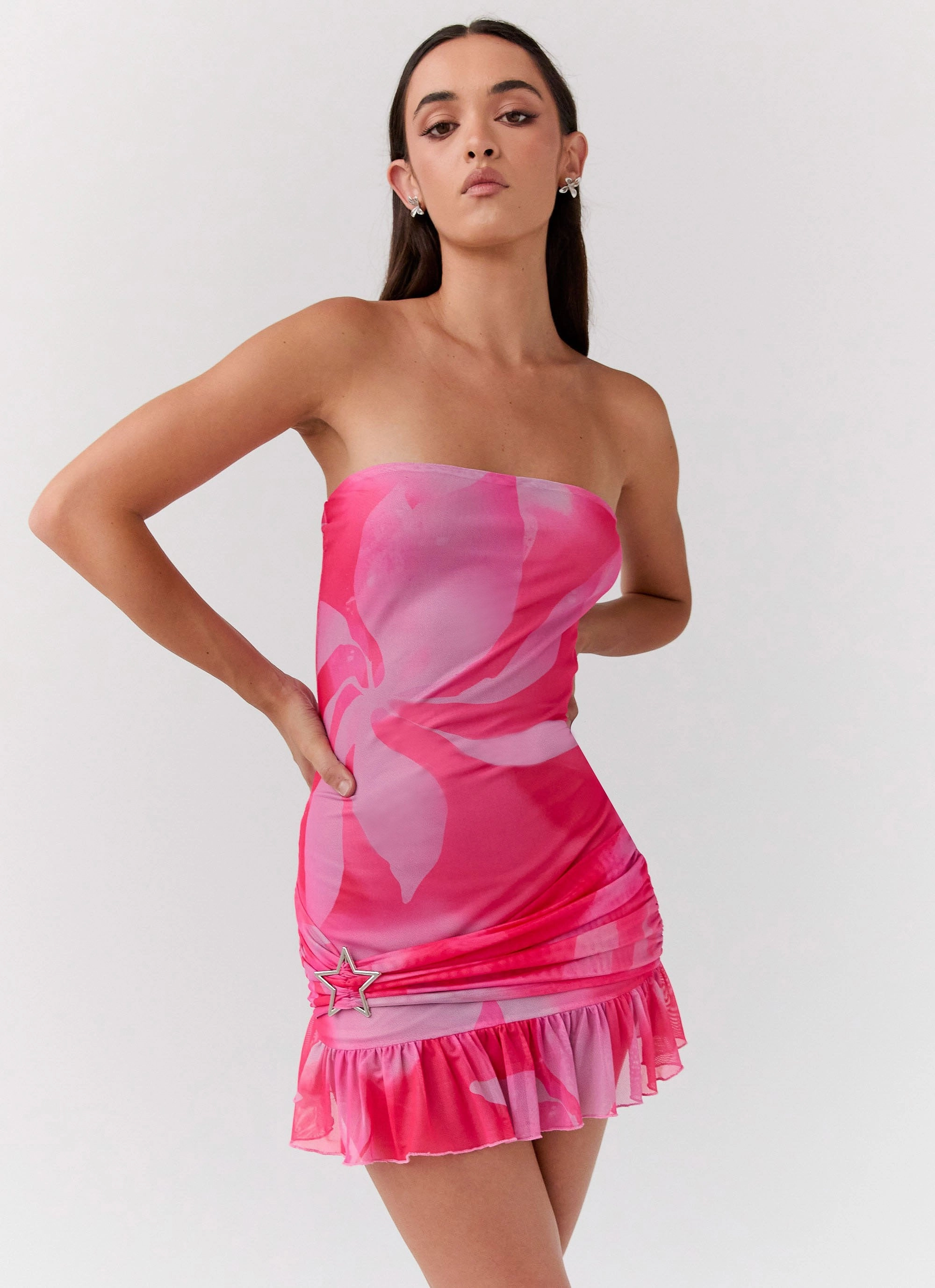 Besa Mesh Mini Dress - Neon Blush Sleek Cut Wrinkle-Free-Finish
