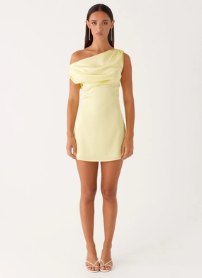 Unisex Option Bold Mood Heart Of Glass Satin Mini Dress - Yellow
