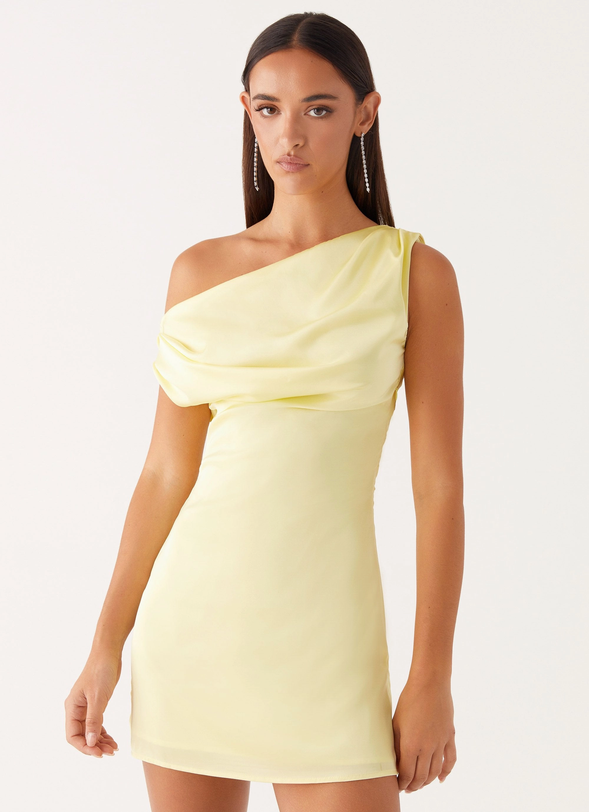 sophisticated appearance Layered Design Heart Of Glass Satin Mini Dress - Yellow