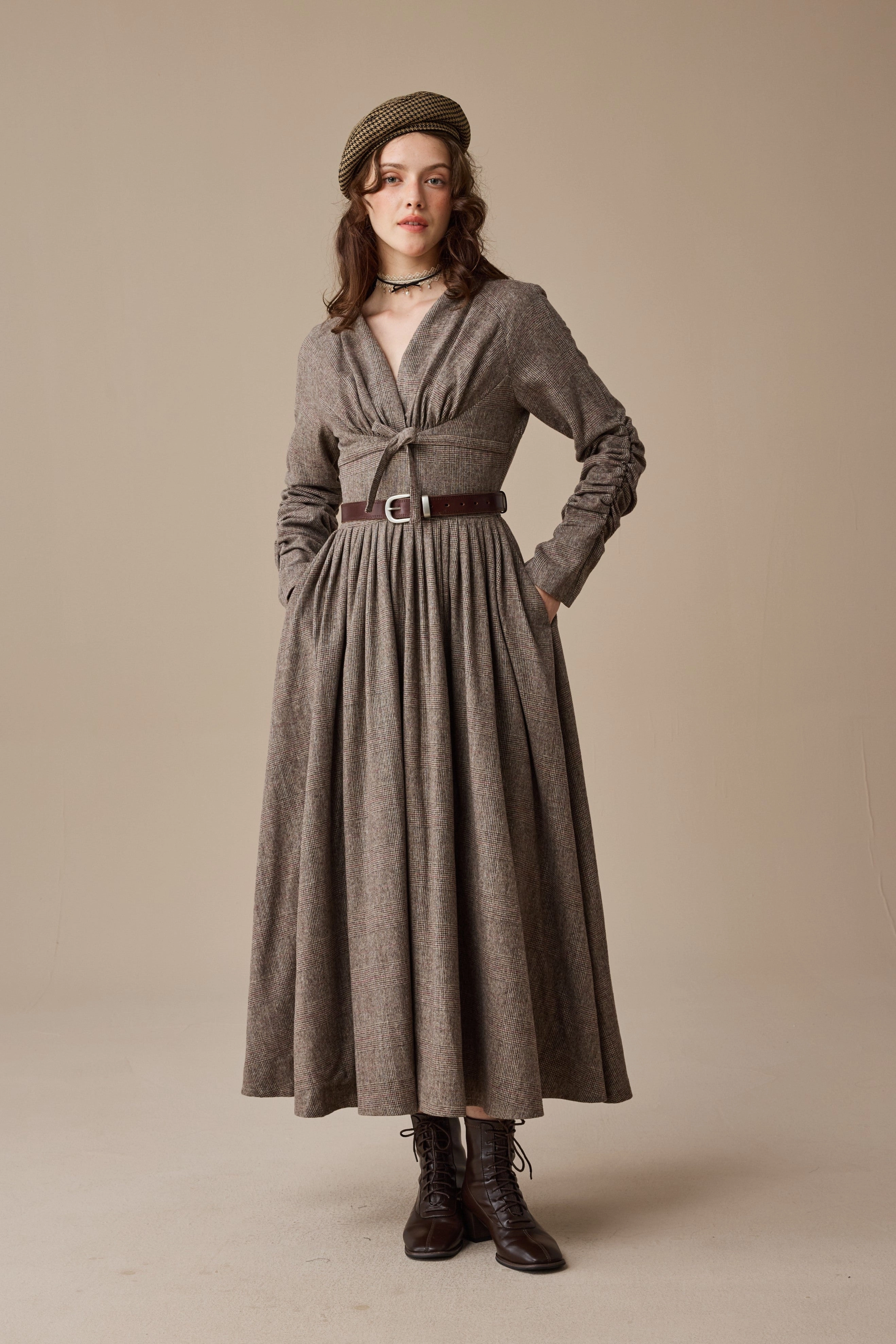 Snag Resistant Surface Bette 24 |Gingham 100% Wool Dress
