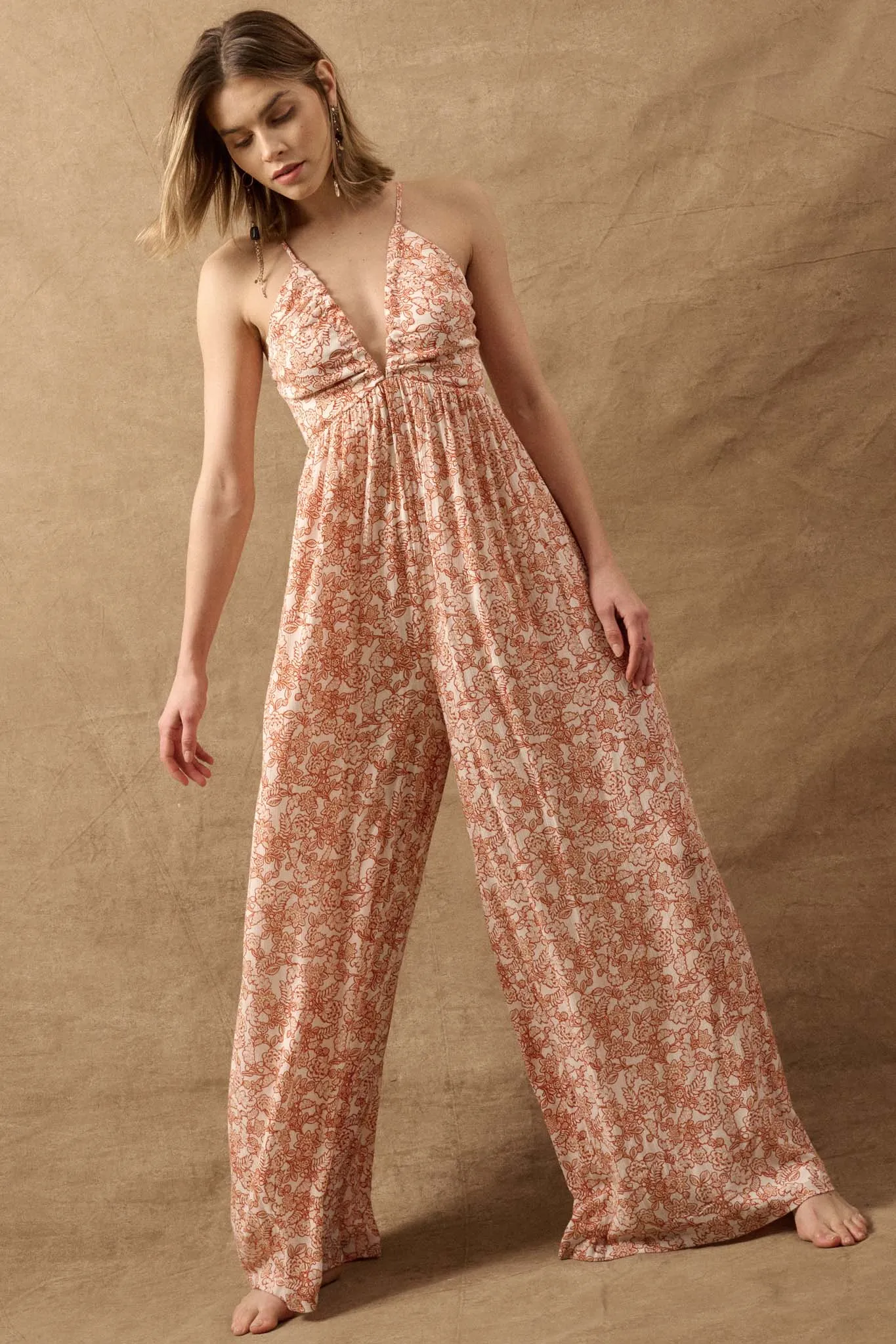 Bewitching Blooms Floral Wide-Leg Halter Jumpsuit