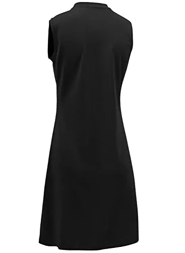 BGOWATU Women's Tennis Dress Sleeveless Golf Polo Dress Lightweight Sports Activewear Dress Zip Up Black S