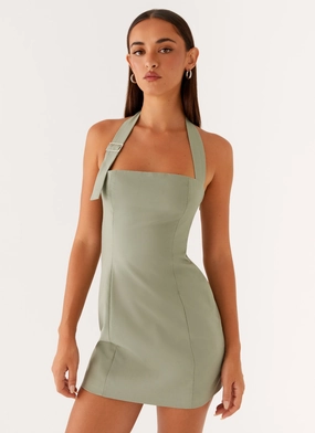 Bianca Halter Dress - Sage Hidden Zipper Simple Shape