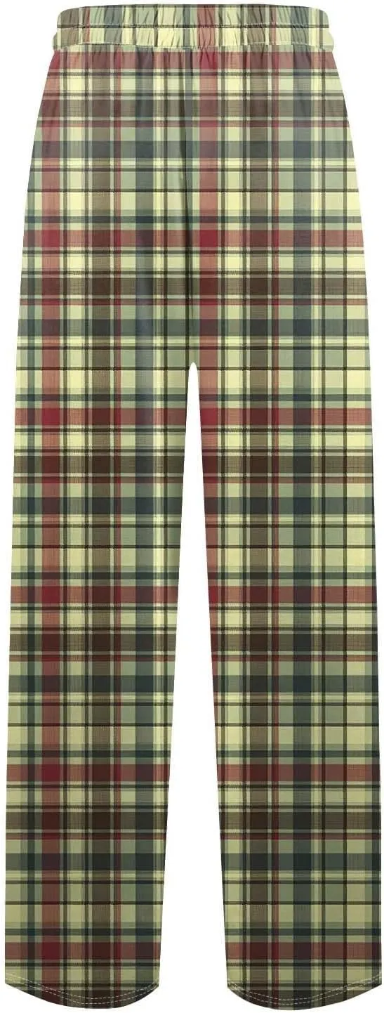 Big and Tall Lounge Pants for Men Soft Cotton Plaid Pajama Pants Loose Elastic Waist Lounging Trousers with Pockets