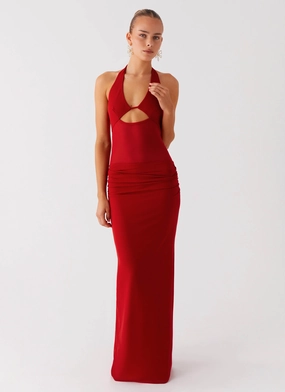City Style Sporty Comfort Billen Halter Maxi Dress - Red