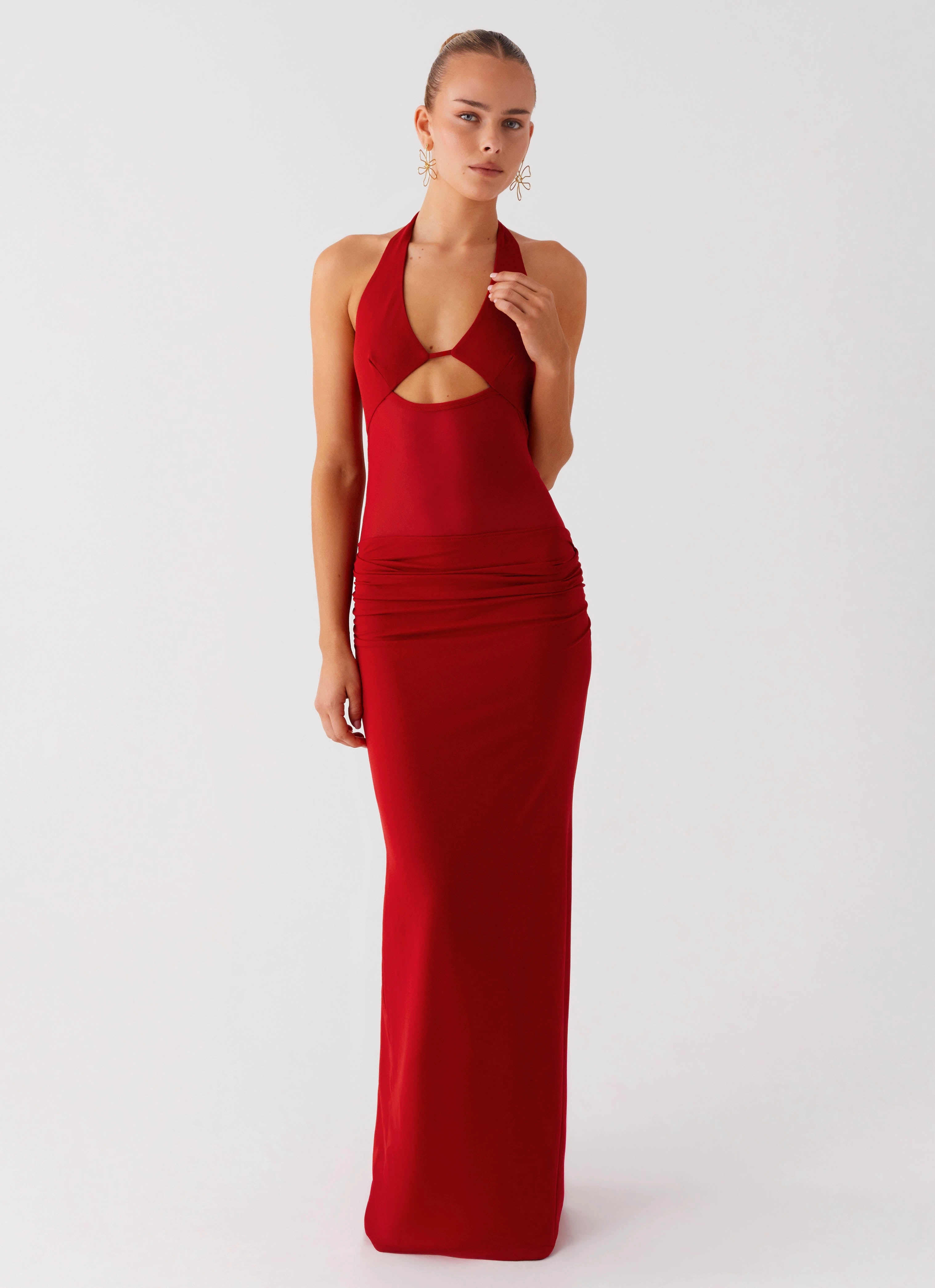 City Style Sporty Comfort Billen Halter Maxi Dress - Red