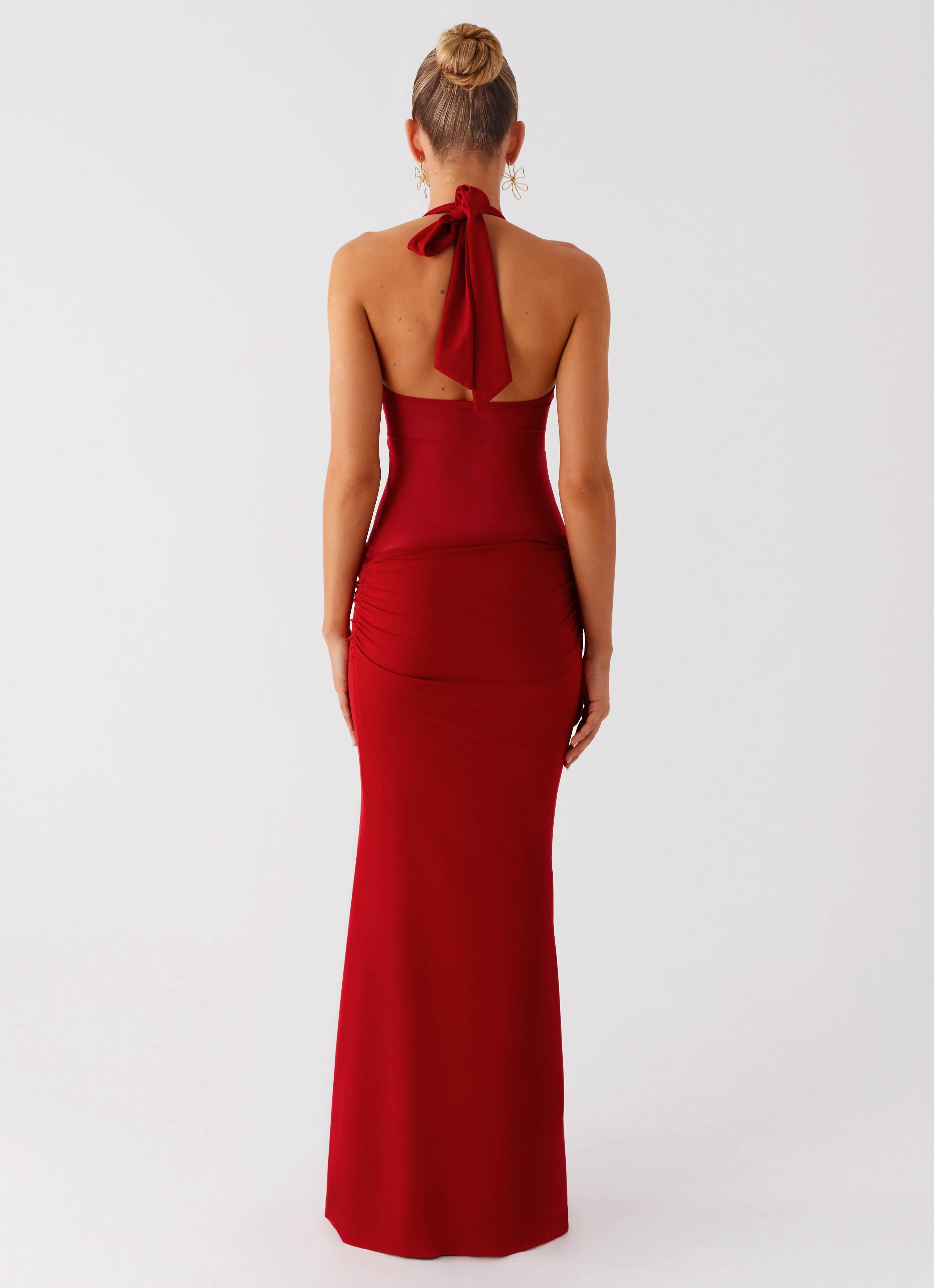 Billen Halter Maxi Dress - Red Stretch-Recovery