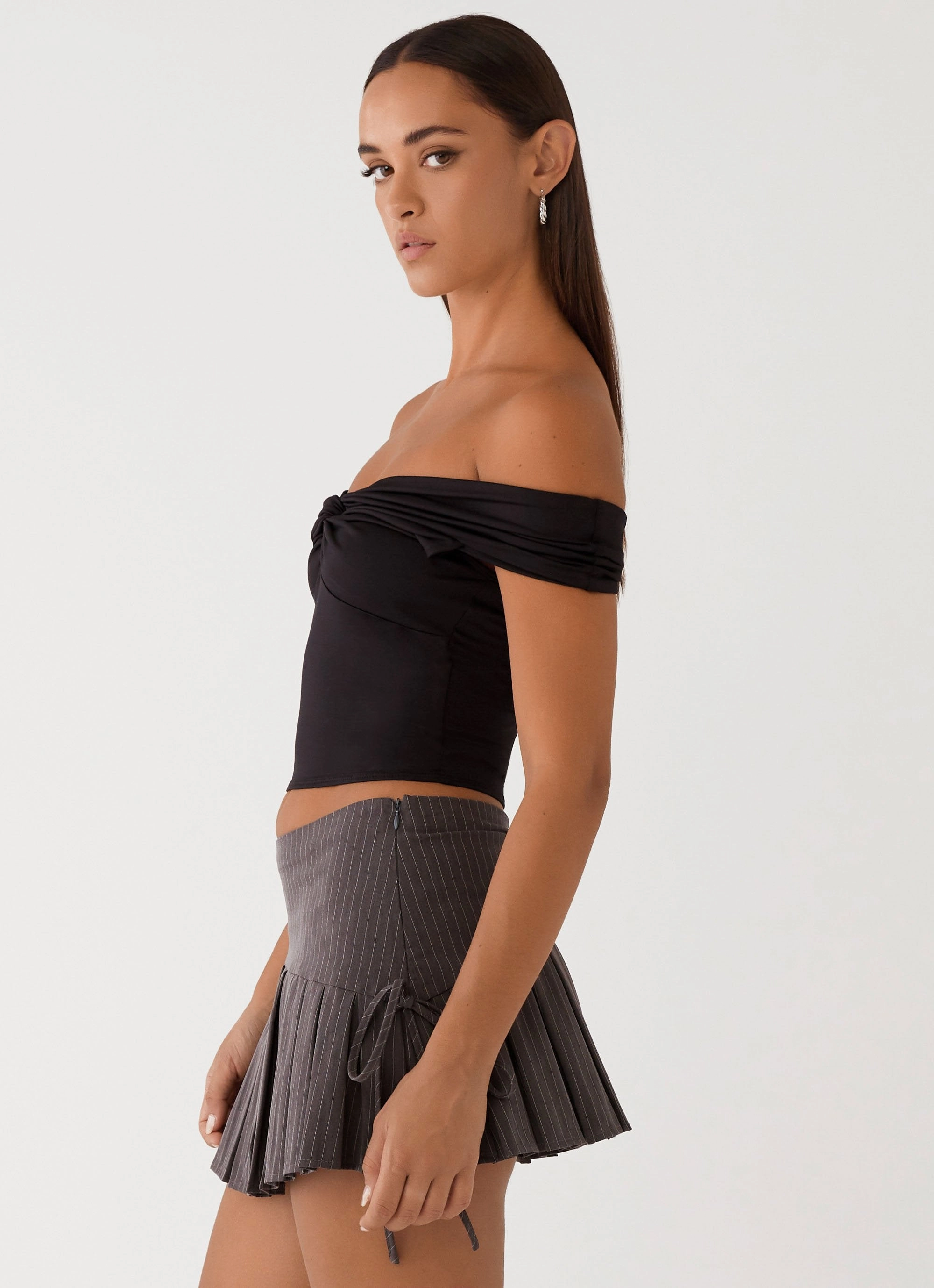 Versatile Layering Trixie Twist Off Shoulder Top - Black