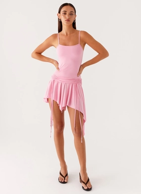 Bow Soft Lino Mini Dress - Baby Pink