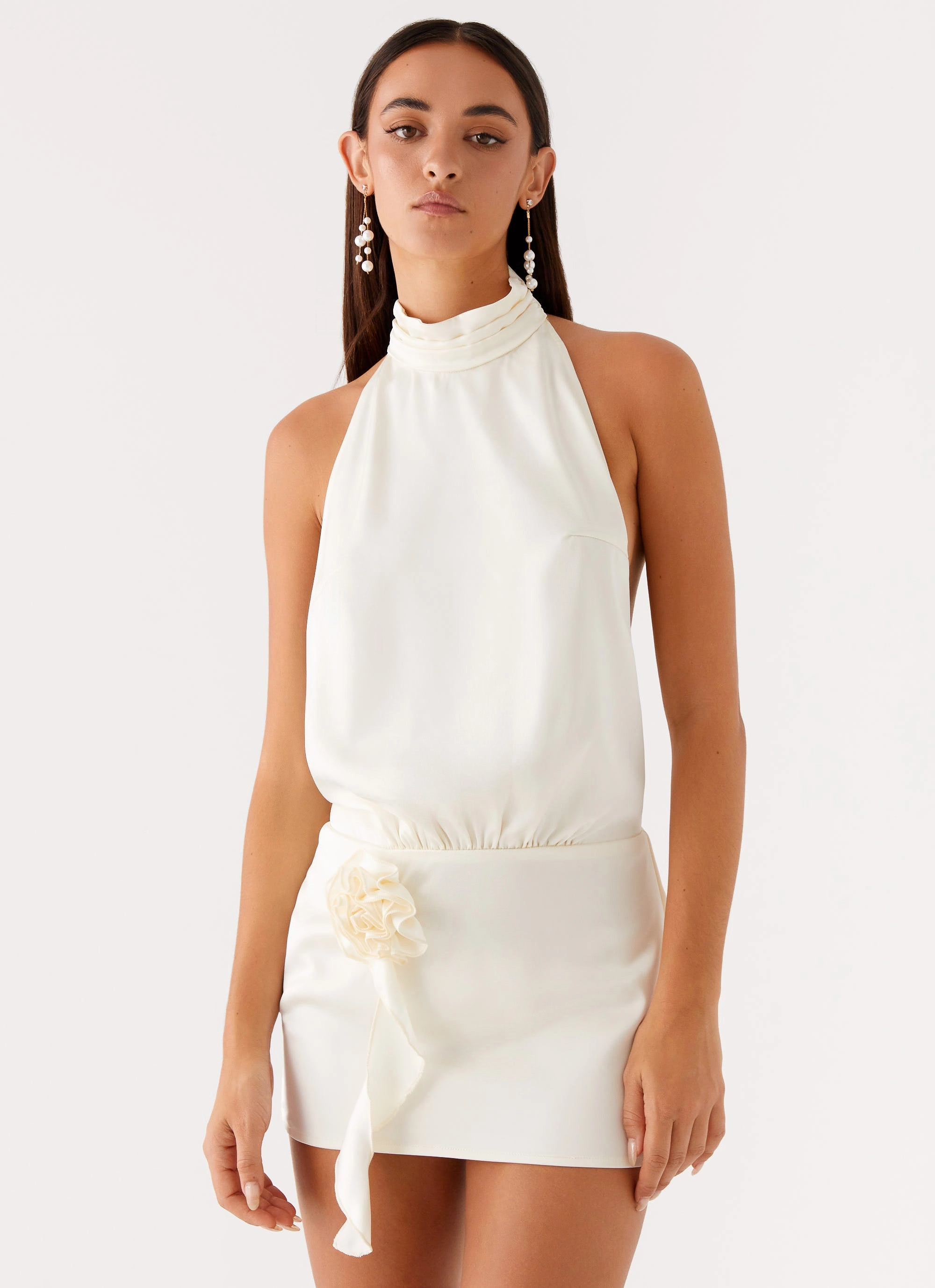 Birdie Halterneck Mini Dress - Ivory Multi Season