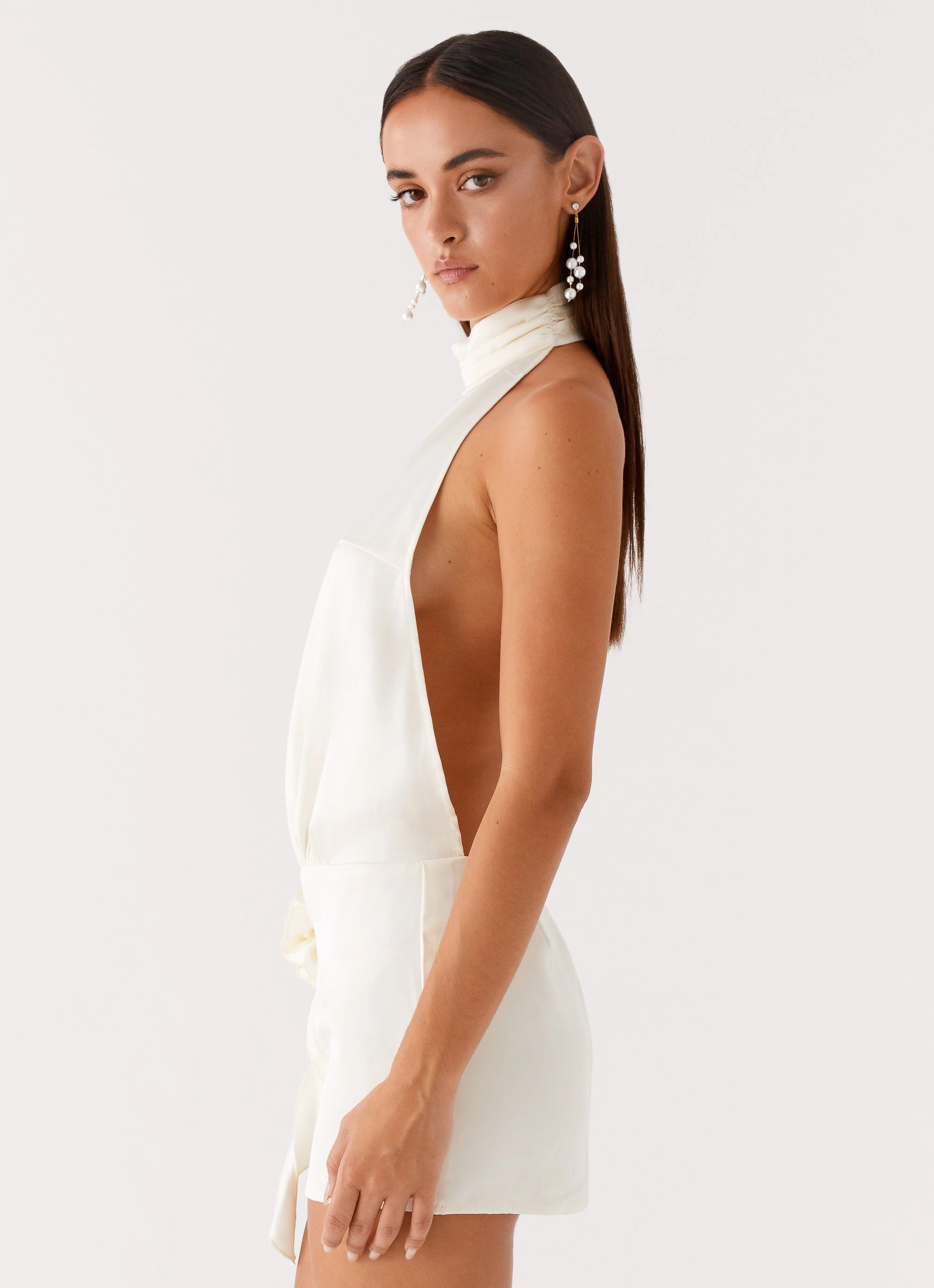 Birdie Halterneck Mini Dress - Ivory Sleek Silhouette