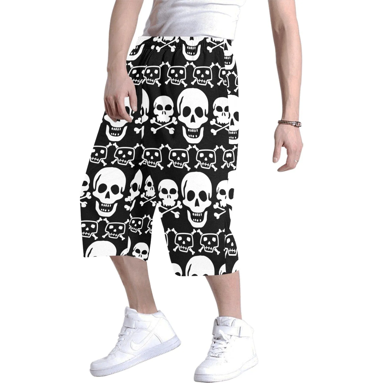 Black Skulls Men's Basketball Baggy Shorts